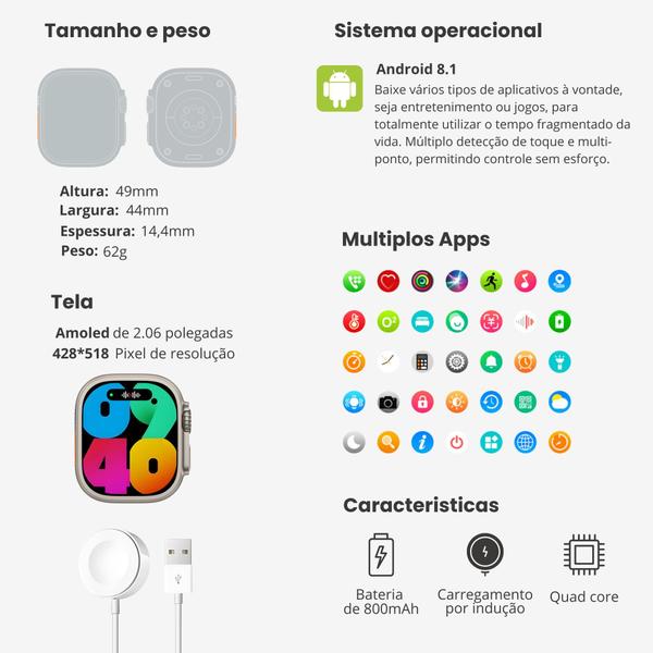 Imagem de Relógio Smartwatch Ultra 3 Ai  Chip 5g Câmera Wifi 16gb + 4 Pulseiras - MICROWEAR