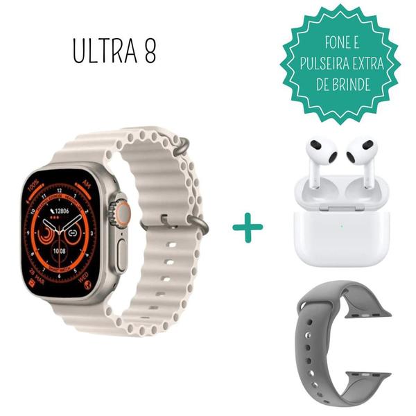 Imagem de Relógio Smartwatch Ultra 8 2024 C/ duas Pulseiras + Fone de ouvido bluetooth