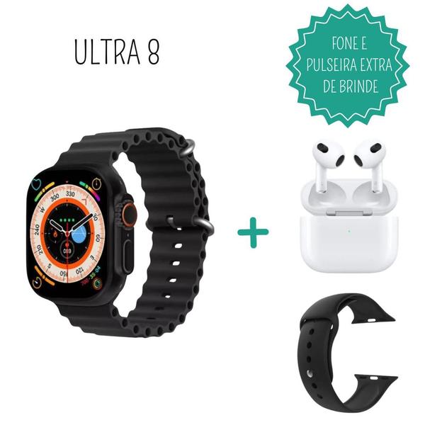 Imagem de Relógio Smartwatch Ultra 8 2024 C/ duas Pulseiras + Fone de ouvido bluetooth