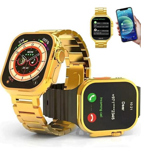 Imagem de Relogio Smartwatch Ultra Gold Luxo Com NFC 2 Pulseiras Lançamento + Pulseira Extra