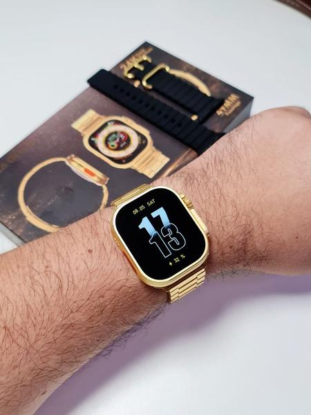 Imagem de Relogio Smartwatch Ultra Gold Luxo Com NFC 2 Pulseiras Lançamento + Pulseira Extra