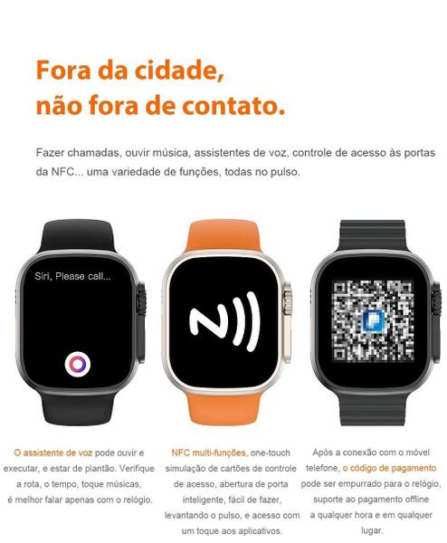 Imagem de Relogio Smartwatch W68 Ultra Max Serie 8 49mm NFC Trava Para Pulseiras Faz e recebe ligações