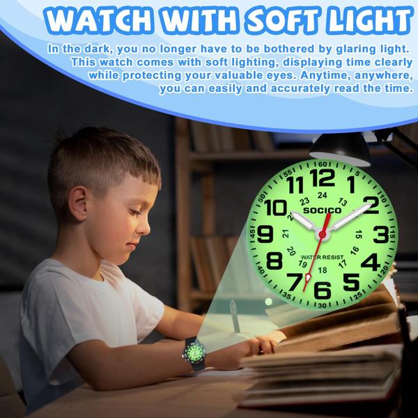 Imagem de Relógio SOCICO Kids Analog Waterproof Time Teaching com luz