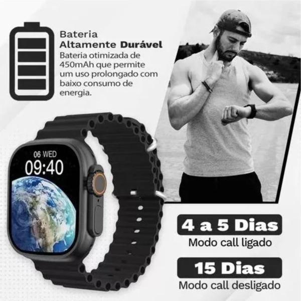 Relógio T800 Ultra Preto Series 8 NFC Faz Ligações e Fitness Esportivo - HPS Store Imagem de Relógio T800 Ultra Preto Series 8 NFC Faz Ligações e Fitness Esportivo