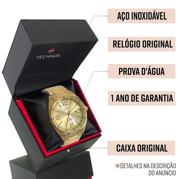 Imagem de Relógio Technos Dourado Masculino Original 1 Ano De Garantia