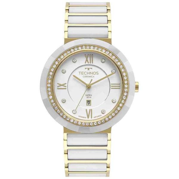 Imagem de Relogio Technos Feminino branco dourado cerâmica vidro safira luxo 2015CEK/2B