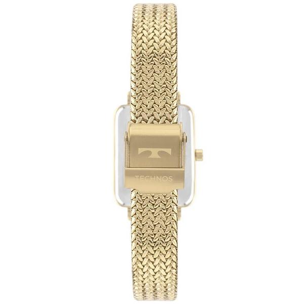 Imagem de Relogio Technos feminino dourado quadrado pequeno GL32AI/1D Banhado folheado a prova dágua cravejado com strass Pulseira em Malha de aço mesh