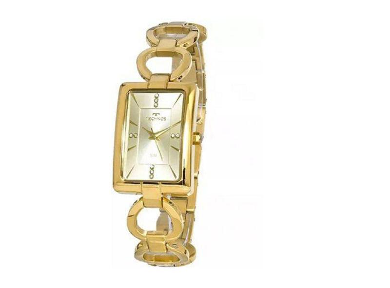 Imagem de Relogio Technos feminino dourado quadrado retangular social aço inox 2035MWI/1X