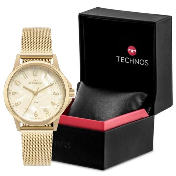 Imagem de Relógio Technos Feminino Pequeno Elegance Clássico Edição Limitada Premium Pulseira Mesh Dourado Original 2035MXG/1X