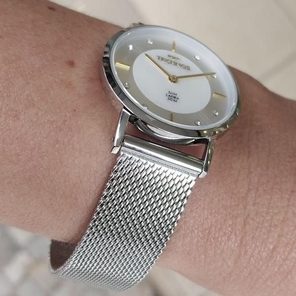 Imagem de Relogio Technos feminino prata prateado dourado slim vidro safira pulseira esteira minimalista classico luxo 2025LTW/1B