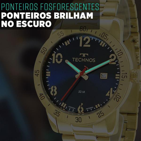 Imagem de Relógio Technos Masculino Dourado Preto Prova d'água com garantia de 1 ano com carteira