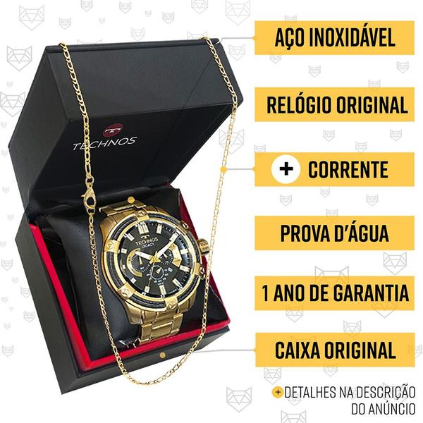 Imagem de Relógio Technos Masculino Dourado Prova D'água Top Original