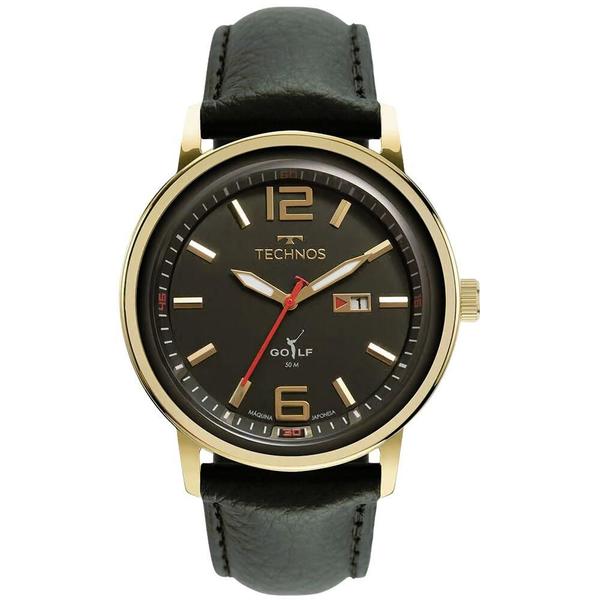 Imagem de Relógio Technos Masculino Golf Preto e Dourado Pulseira Couro Legitimo 2115MXY/1P