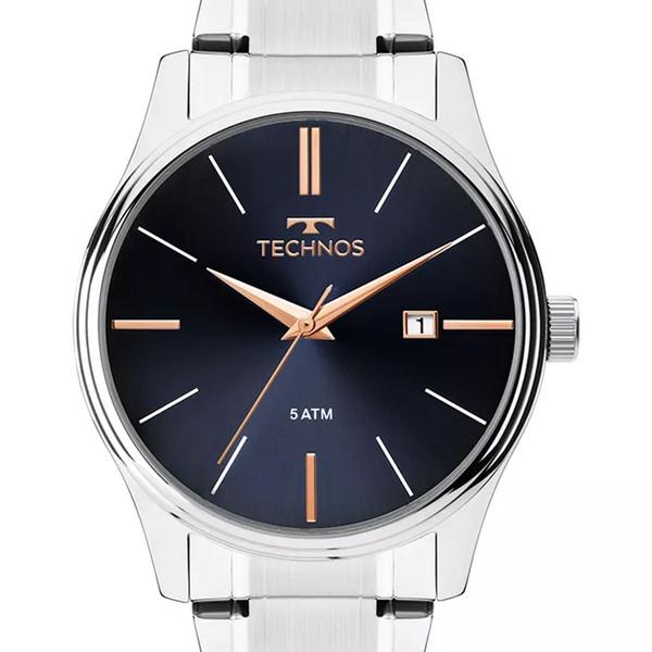 Imagem de Relogio Technos Masculino prata azul classico minimalista aço inox 2115MPM/1K