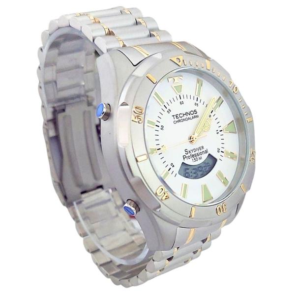 Imagem de Relógio Technos Masculino Prata e Dourado Exclusivo Skydiver com Calendário Luxo Grande Homem WT205FQ/5B