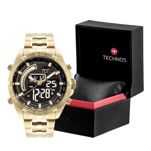 Imagem de Relógio Technos Premium DigiTech Masculino Com Mostrador Detalhado Preto com Index Dourado a Prova D'água BJ3496AA/1D
