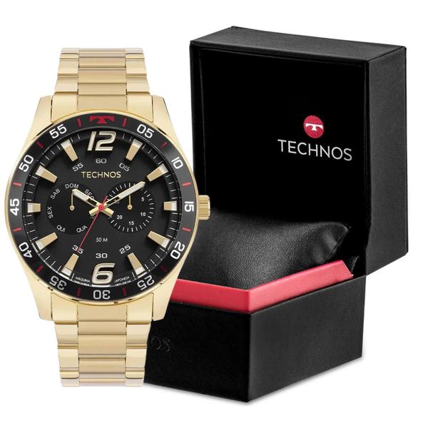 Imagem de Relógio Technos Racer Performance Moderno Caixa e Pulseira de Aço Inoxidável Hipoalérgica Dourado Masculino - 6P25BX/1P