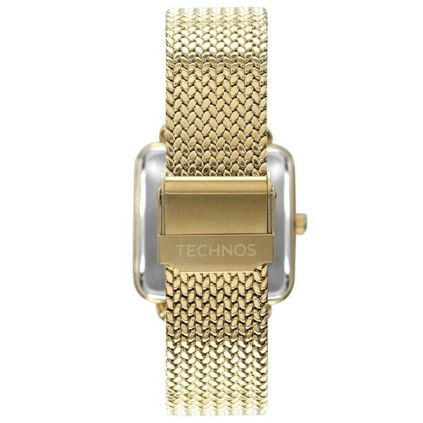 Imagem de Relógio Technos Style Quadrado Pulseira Mesh Dourado Com Cristais Slim Feminino Sofisticado Elegante 2036MME/4X