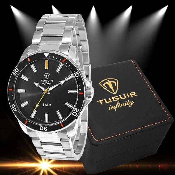 Relógio Tuguir Infinity Masculino Analógico Casual Aço Inóx Prova D'água Preto Prata TGI37008 Imagem de Relógio Tuguir Infinity Masculino Analógico Casual Aço Inóx Prova D'água Preto Prata TGI37008