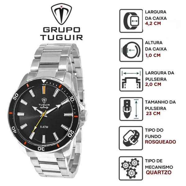 Relógio Tuguir Infinity Masculino Analógico Casual Aço Inóx Prova D'água Preto Prata TGI37008 Imagem de Relógio Tuguir Infinity Masculino Analógico Casual Aço Inóx Prova D'água Preto Prata TGI37008