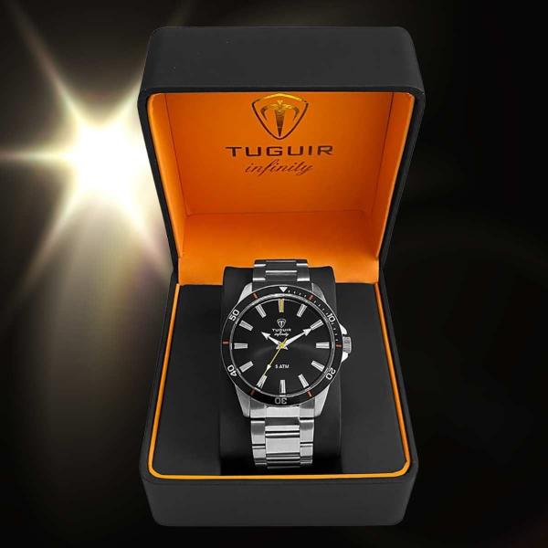 Relógio Tuguir Infinity Masculino Analógico Casual Aço Inóx Prova D'água Preto Prata TGI37008 Imagem de Relógio Tuguir Infinity Masculino Analógico Casual Aço Inóx Prova D'água Preto Prata TGI37008