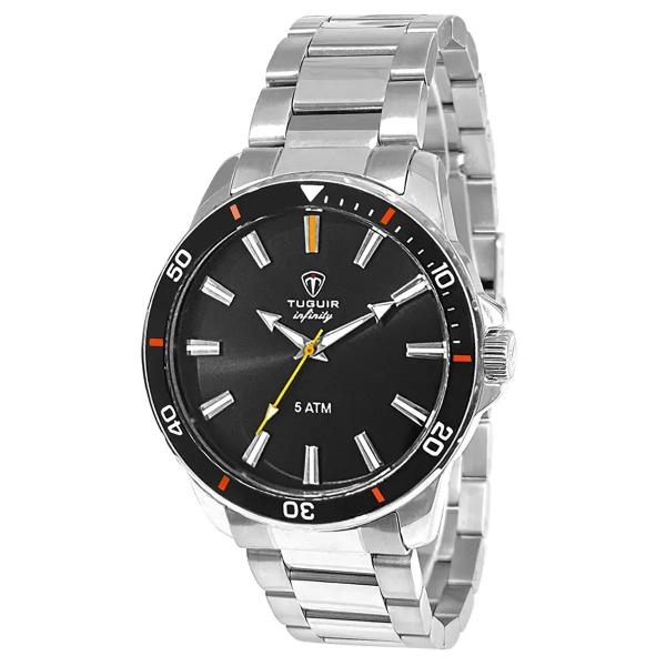 Relógio Tuguir Infinity Masculino Analógico Casual Aço Inóx Prova D'água Preto Prata TGI37008 Imagem de Relógio Tuguir Infinity Masculino Analógico Casual Aço Inóx Prova D'água Preto Prata TGI37008