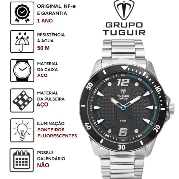 Imagem de Relógio Tuguir Infinity Masculino Casual Redondo Aço Inóx Prova D'água Analógico Prata TGI37002