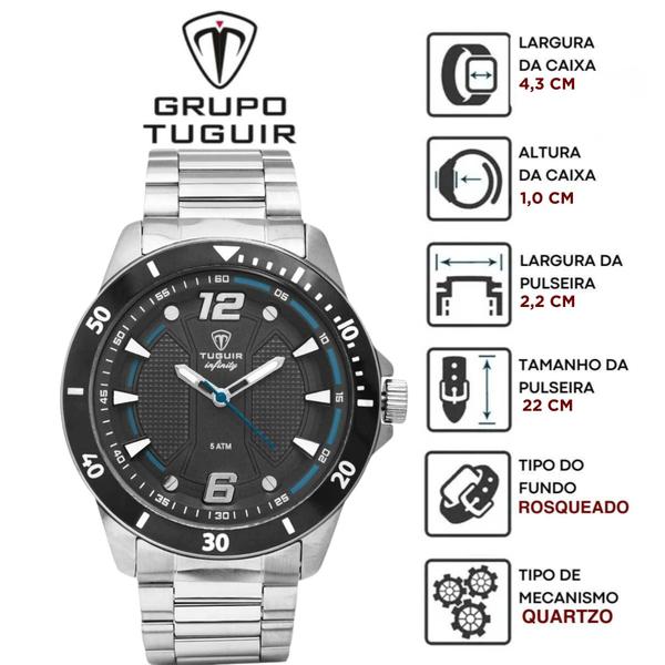 Imagem de Relógio Tuguir Infinity Masculino Casual Redondo Aço Inóx Prova D'água Analógico Prata TGI37002