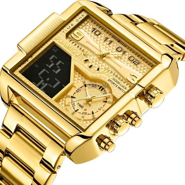 Imagem de Relógio Wokex Luxury Fashion Gold em aço inoxidável para homens