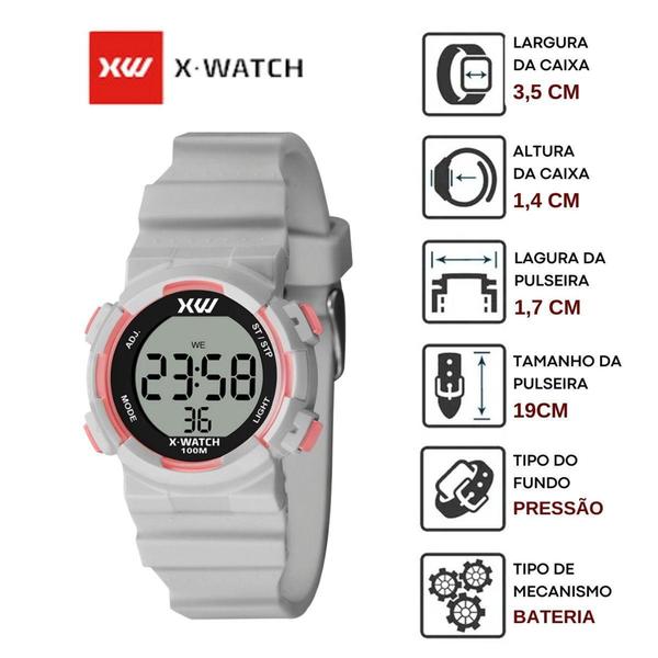 Imagem de Relógio X-Watch Esportivo Moda Infantil Criança Digital Prova D Á Preto Rosa Cinza Branco Azul XKPPD