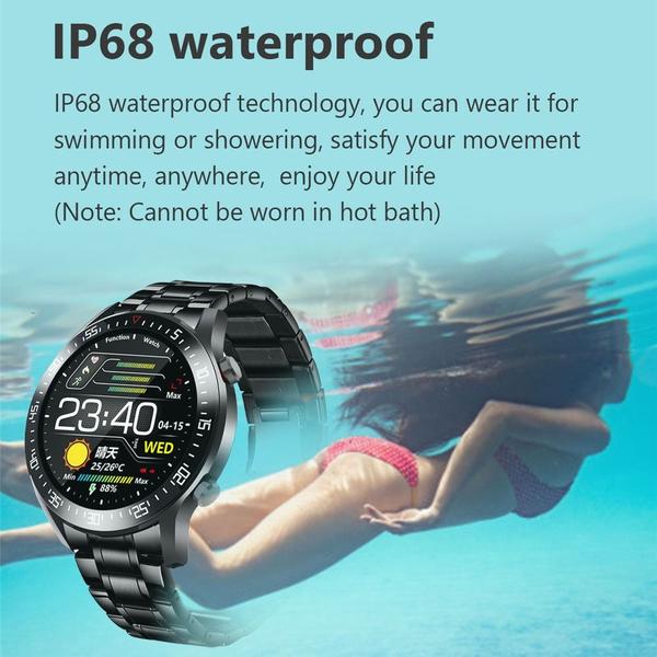 Imagem de Relógios inteligentes Homens Full Touch Screen Sports Fitness Watch Bluetooth Bluetooth Mens Relógios inteligentes (tira de aço preto)