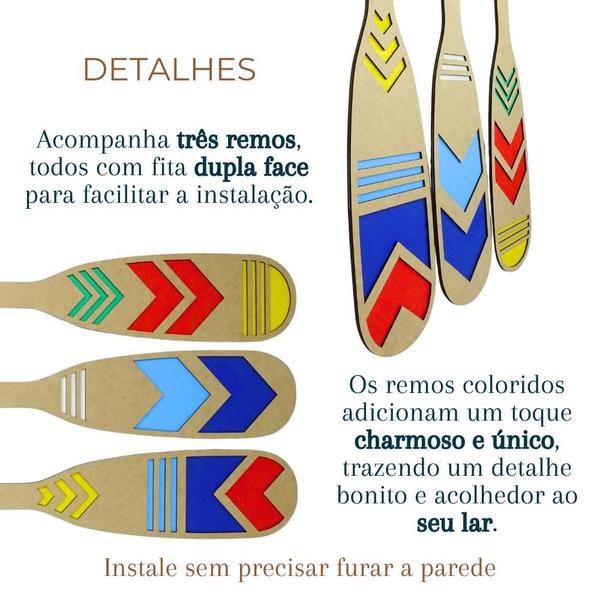 Imagem de Remo decorativo Kit com 3 remos de praia coloridos de MDF