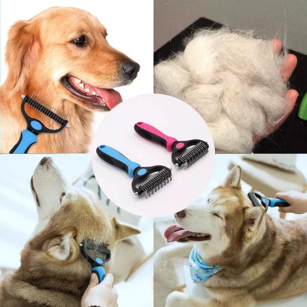 Imagem de Removedor De Pelos Rasqueadeira Profissional Desembolador Escova Dupla Rake 26 Dentes Caes Cachorro Gatos pet