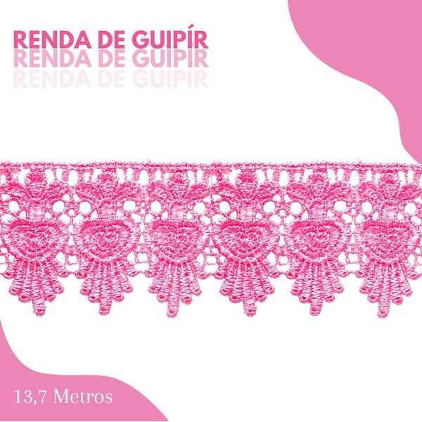 Renda De Guipír Chl-436 - Peça Com 13,7 Metros- Rosa Chiclete - Nº: 140 - Nybc Imagem de Renda De Guipír Chl-436 - Peça Com 13,7 Metros- Rosa Chiclete - Nº: 140 - Nybc