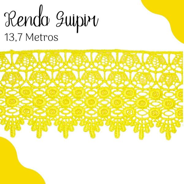 Imagem de Renda Guipír Amarelo Gema - Rolo Com 13,7 Metros - Chl185 - Nybc