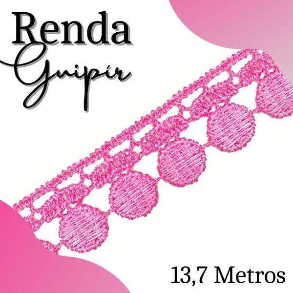 Imagem de Renda Guipír  - Rolo Com 13,7 Metros - Chl005 - Rosa Chiclete - Nº: 140 - Nybc