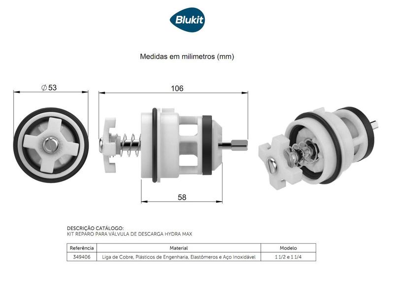 Reparo Descarga Válvula Hydra Max 2550 Clean Pro C/ Cruzeta 349406 - Blukit Imagem de Reparo Descarga Válvula Hydra Max 2550 Clean Pro C/ Cruzeta 349406