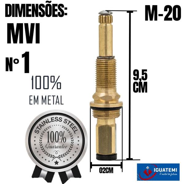 Imagem de Reparo Para Registro Pressão Latão Metal Amarelo Com Haste Latonada N 1 M-19 MVI Mecanismo Iguatemi