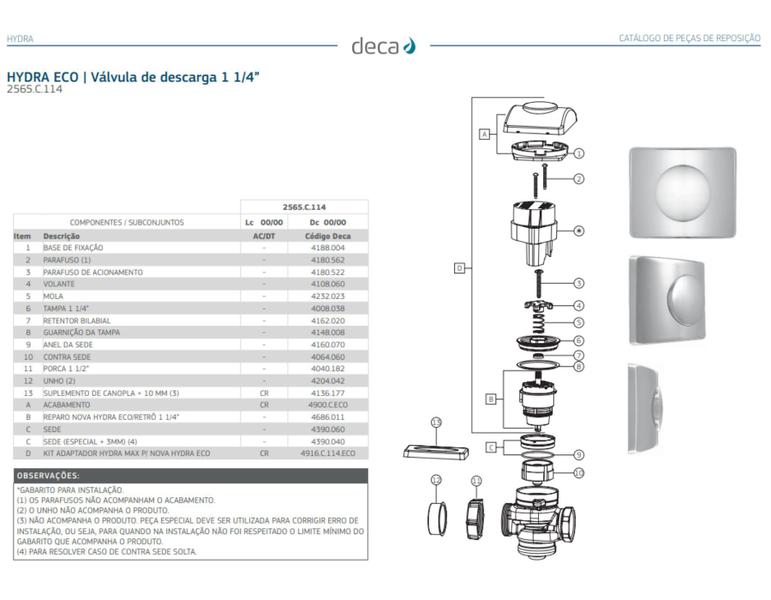 Imagem de Reparo Válvula Hydra Eco/retrô 2565 Alta Pressão 1 1.4