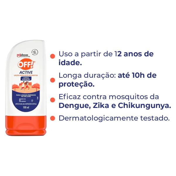 Imagem de Repelente Contra Insetos Off Active até 10h Longa Duração Deet 25% 100ml Loção