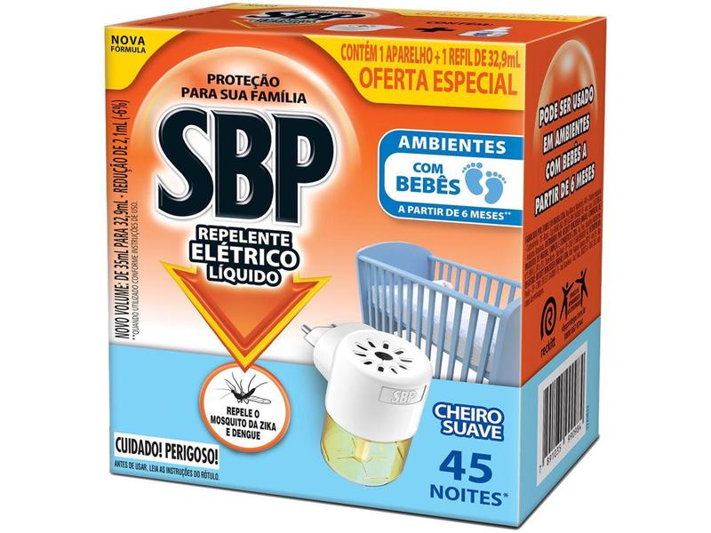 Imagem de Repelente Elétrico Líquido SBP 45 Noites com Refil 35ml