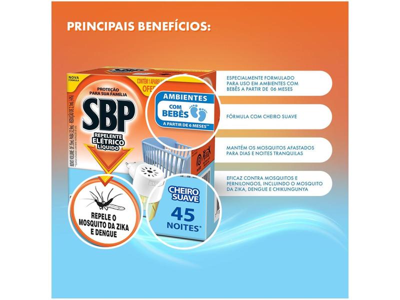 Imagem de Repelente Elétrico Líquido SBP 45 Noites - com Refil 35ml