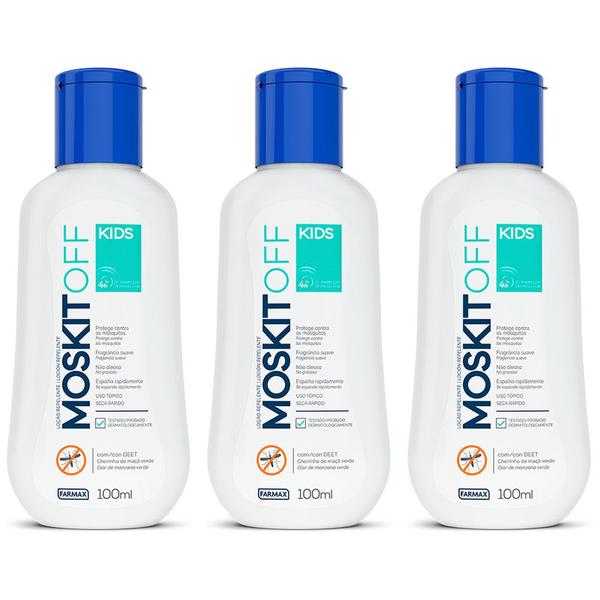 Imagem de repelente moskitoff kids longa duração não oleoso afasta mosquitos loção 3x100ml - seca rápido