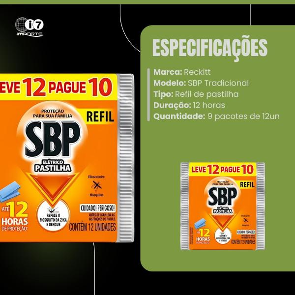 Imagem de Repelente Pastilha Elétrico SBP Pacote Refil 108 Unidades