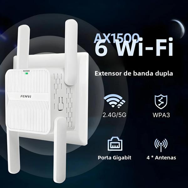 Imagem de Repetidor Wifi 6 AX1500 Dual Band 5GHz Fenvi - Extensor de Sinal de Longo Alcance