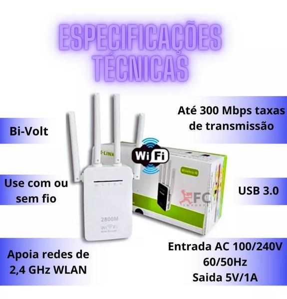 Imagem de Repetidor Wifi Roteador 4 Antenas Amplificador De Sinal 2800