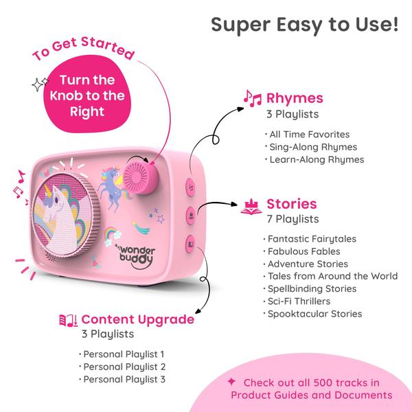 Imagem de Reprodutor de áudio WonderBuddy Kids W11 Unicorn com mais de 500 histórias 3+