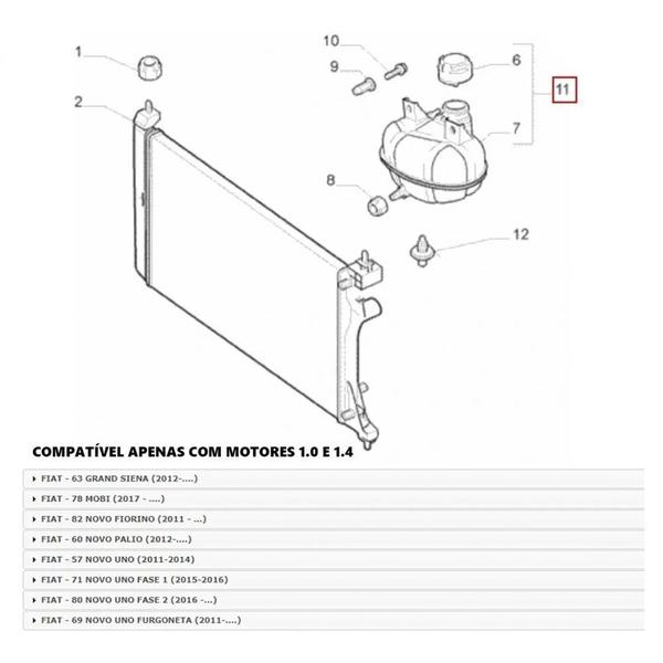 Imagem de Reservatorio Agua Radiador com Tampa Novo Uno, Novo Palio e Grand Siena 1.4 Fiat - Original Fiat