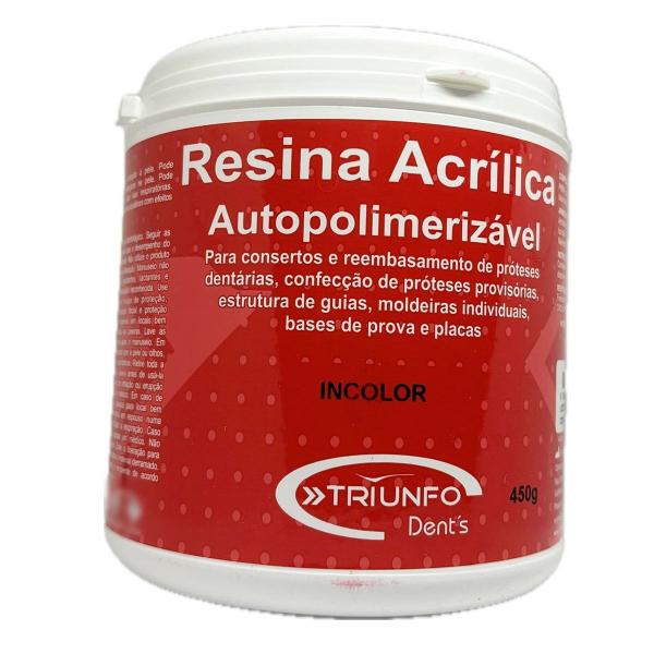 Imagem de Resina Acrílica Auto Pó Incolor 450g Consertos Reparos Triunfo