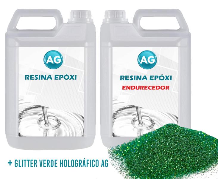 Imagem de Resina Epóxi 1Kg + Glitter Verde Holografico Ag Baixa Espess